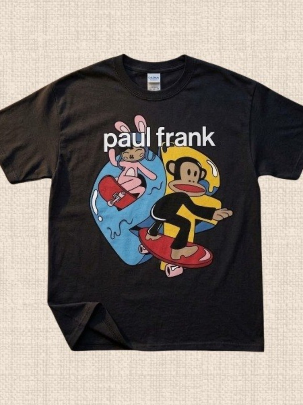 Paul Monkey Gildan Black Tee with Colorful Julius Surf Graphic